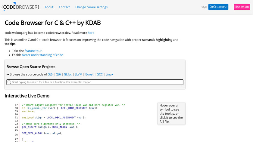 Woboq Code Browser Landing Page