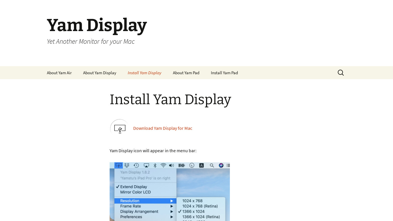 Yam Display Landing page
