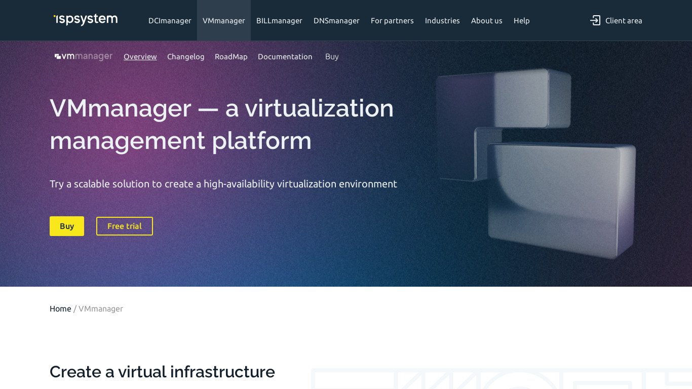 VMmanager Landing page