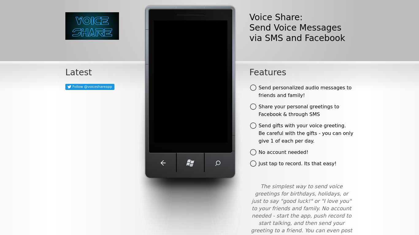 Voice Share Landing page