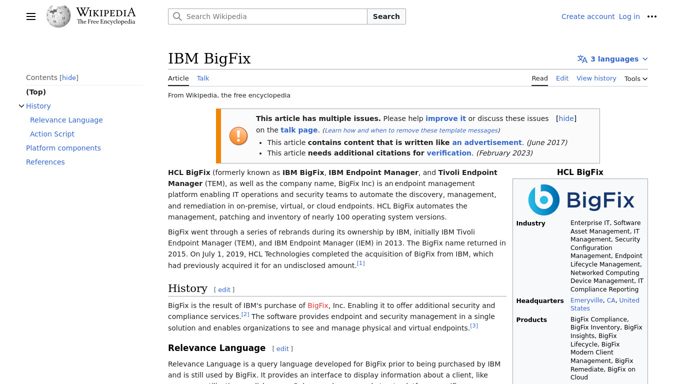 IBM BigFix Landing page