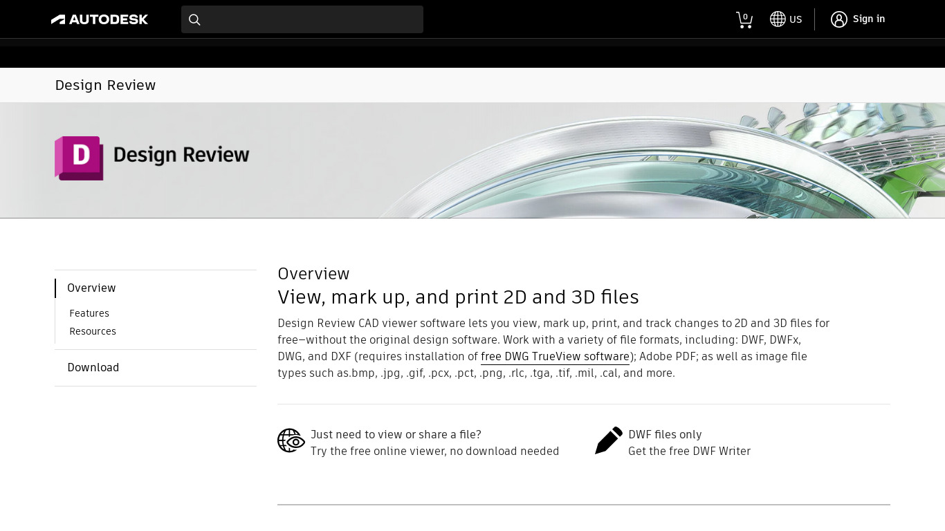 Autodesk Design Review Landing page