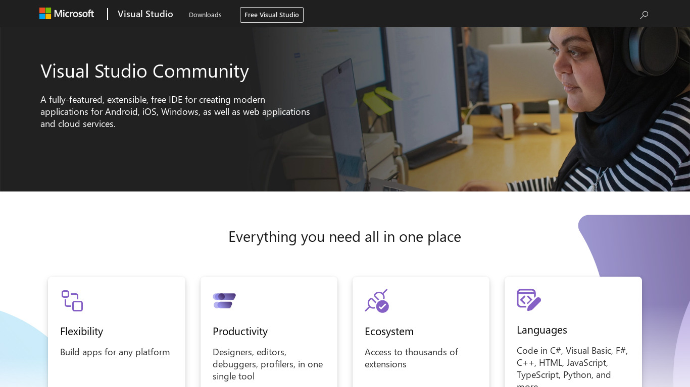 Visual Studio Community Landing page