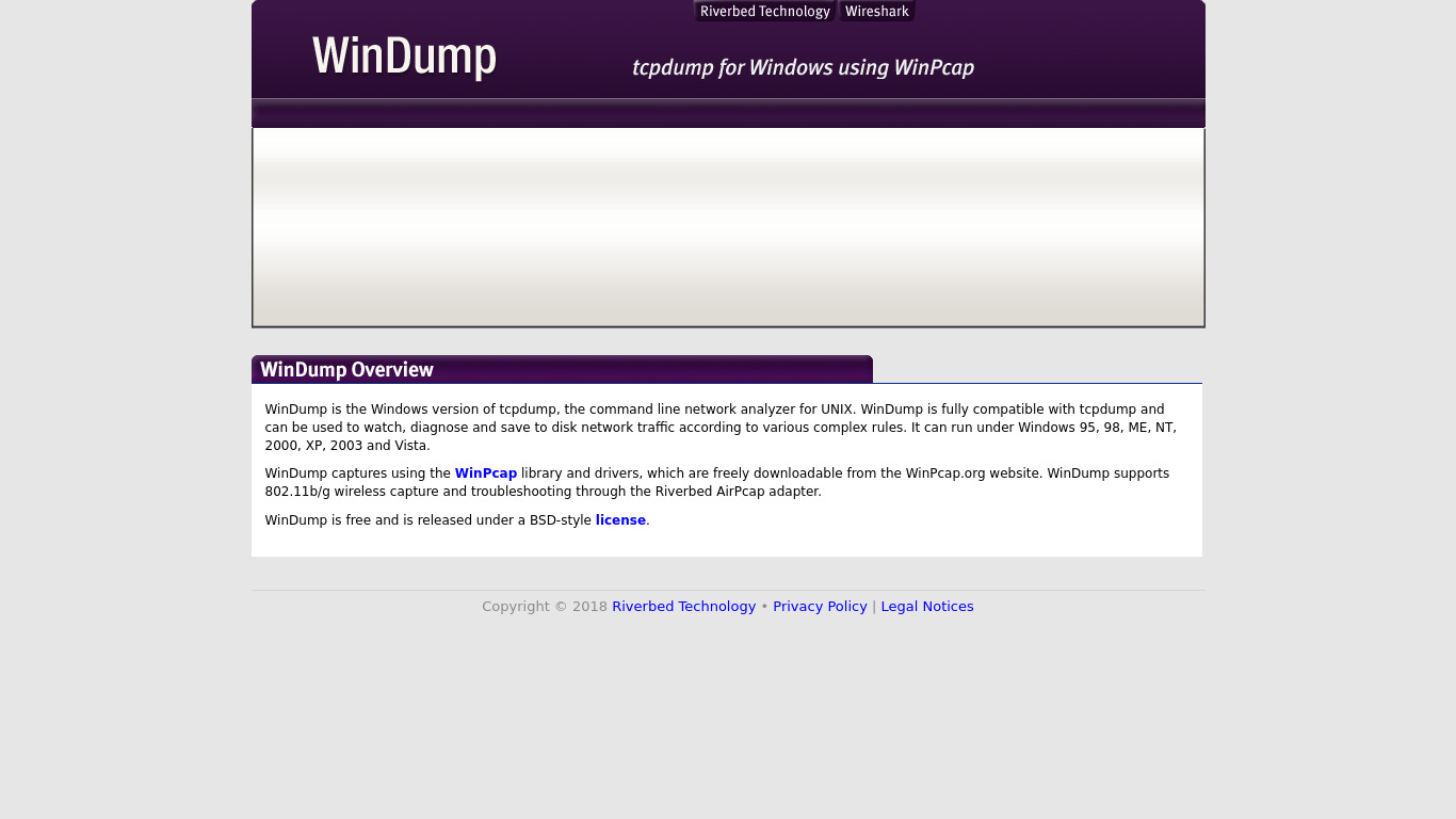 WinDump Landing page