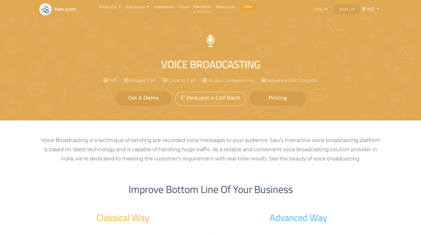 Sarv Voice Broadcasting Landing Page