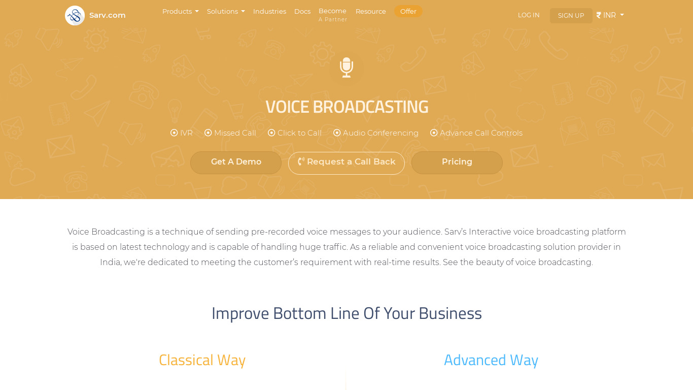 Sarv Voice Broadcasting Landing page