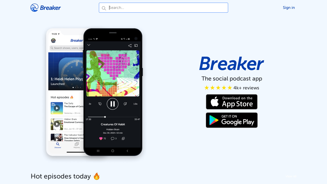 Breaker.audio Landing page