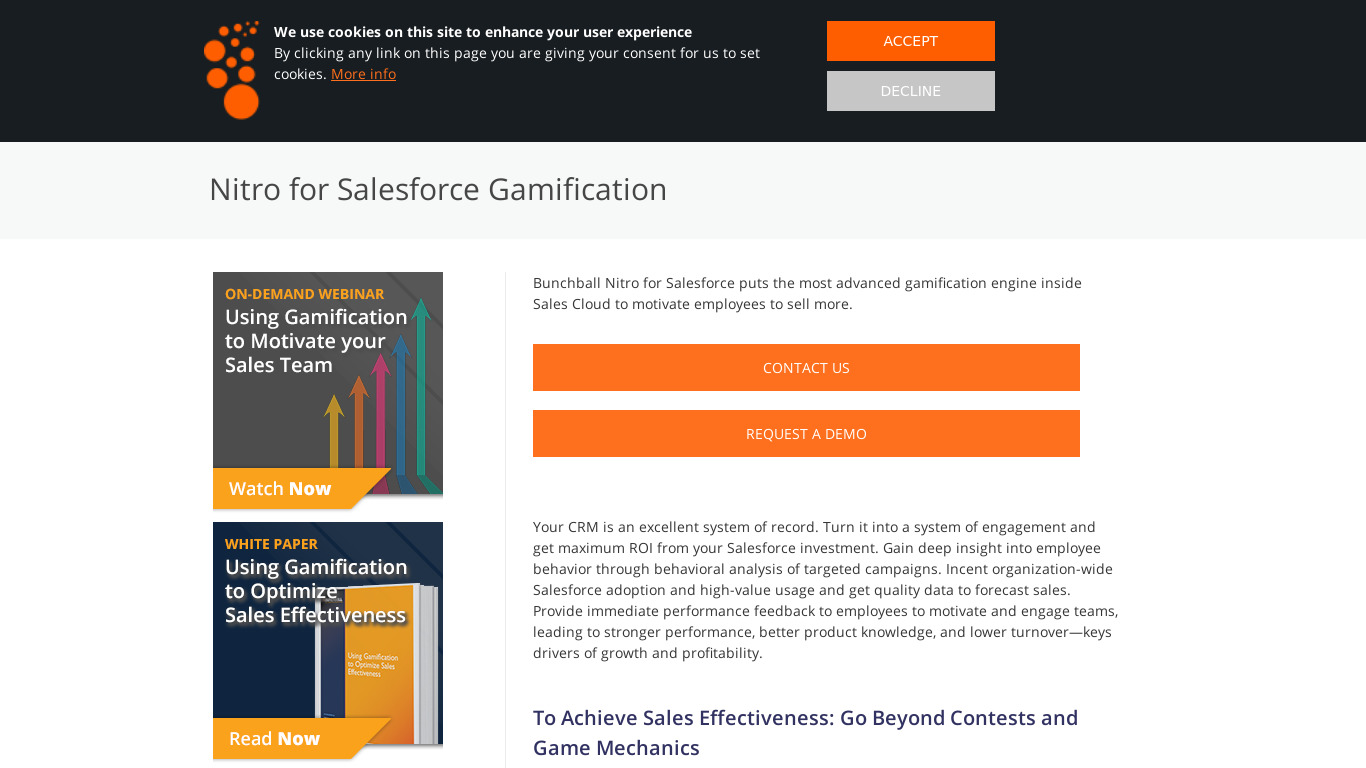 Bunchball Nitro for Salesforce Landing page