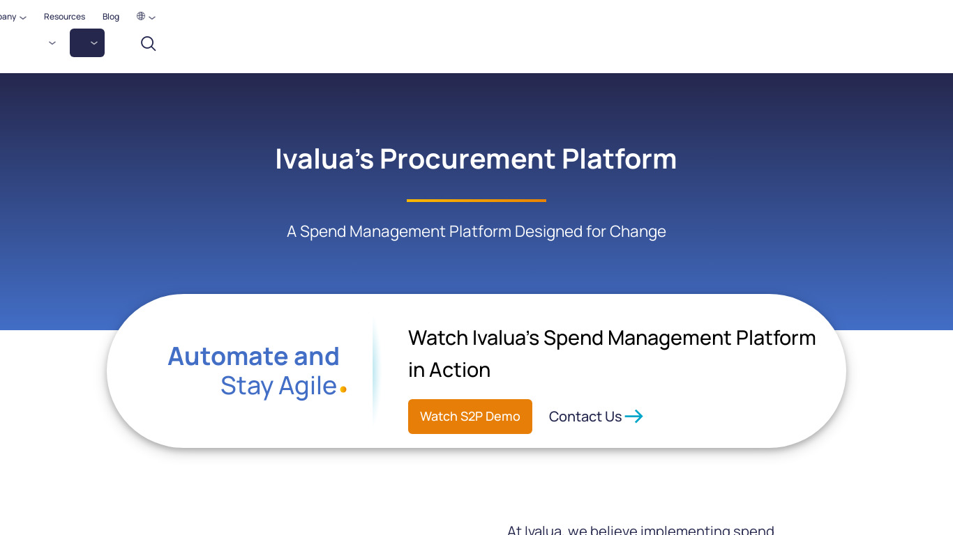 Ivalua Procurement Solution Landing page