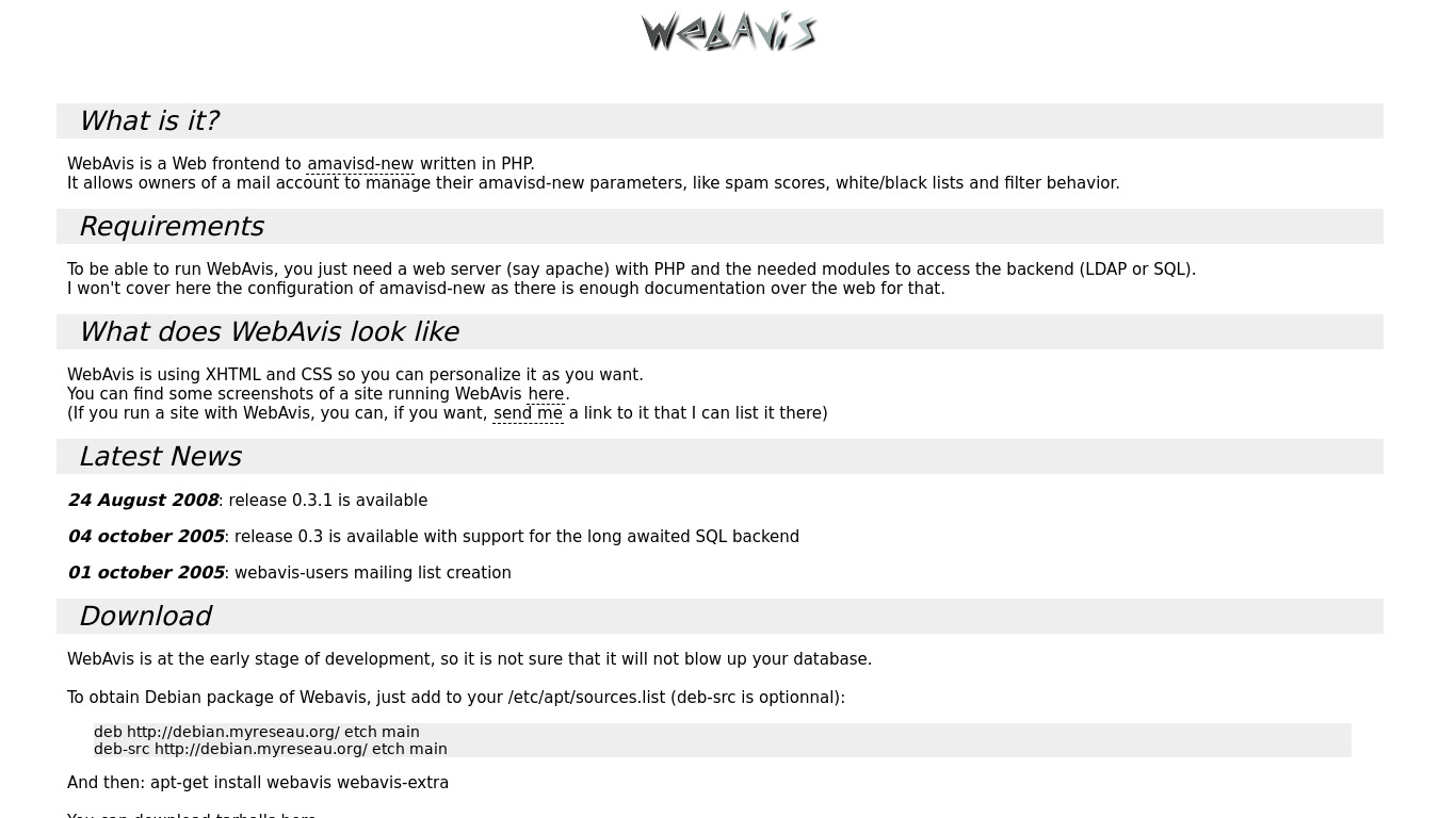 WebAvis Landing page