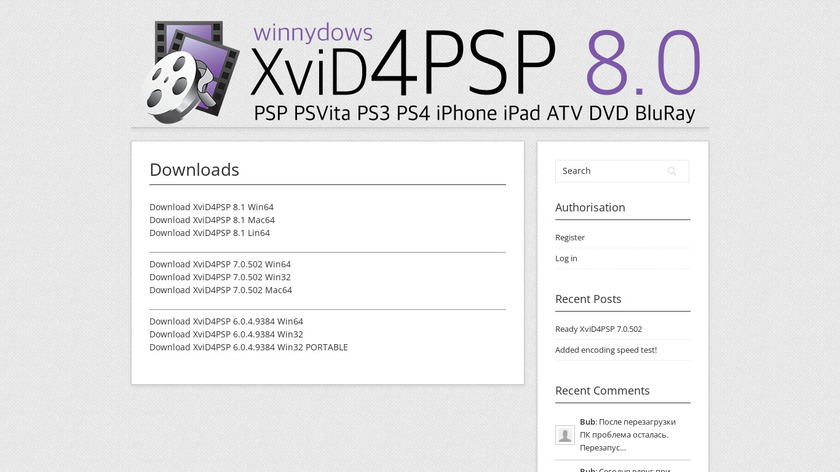 Xvid4PSP Landing Page
