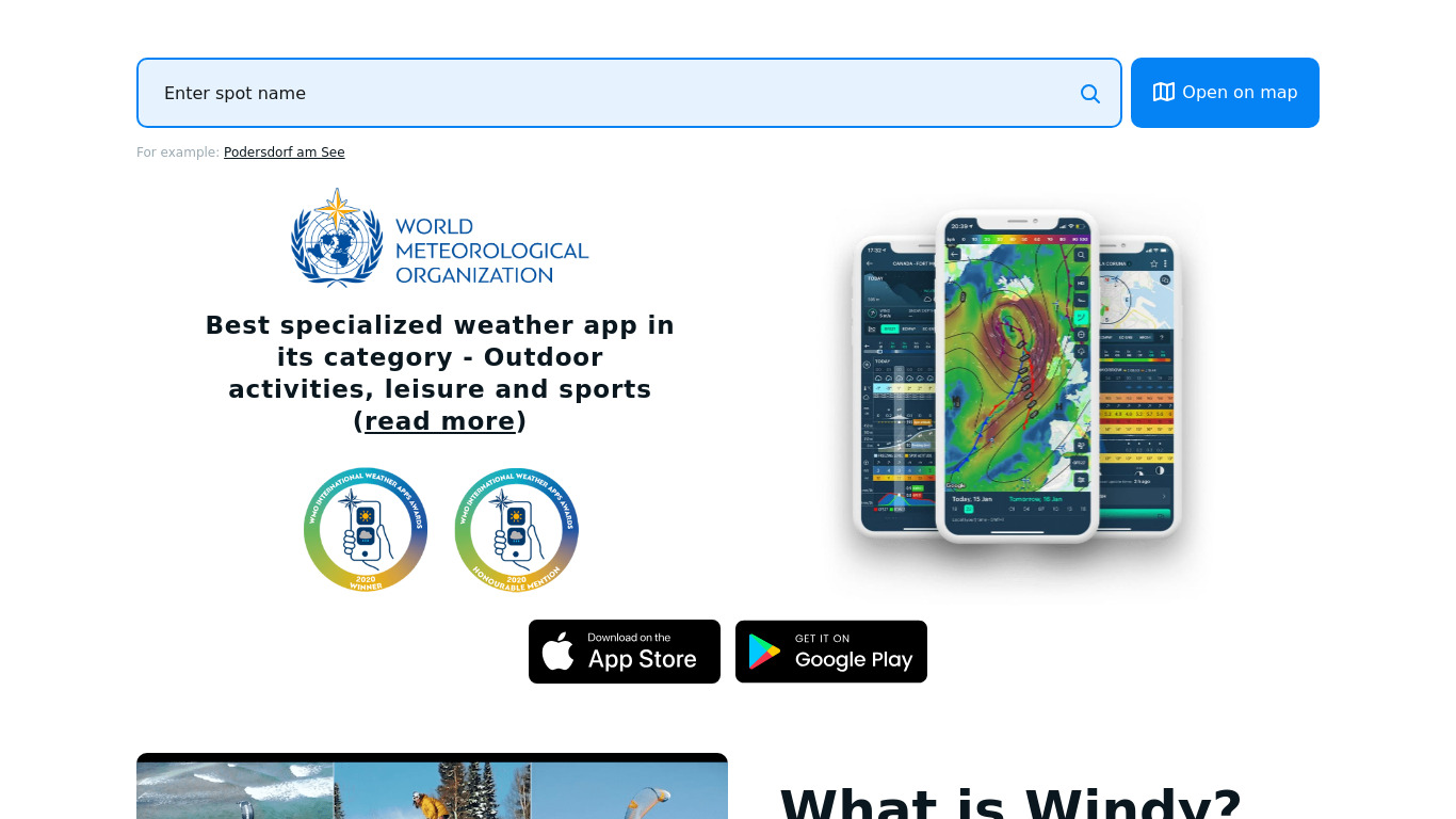 WINDY APP Landing page