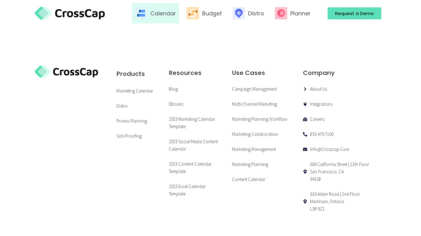 CrossCap Marketing Calendar Landing Page