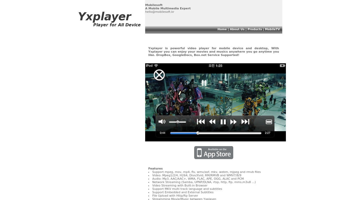 yxplayer Landing page