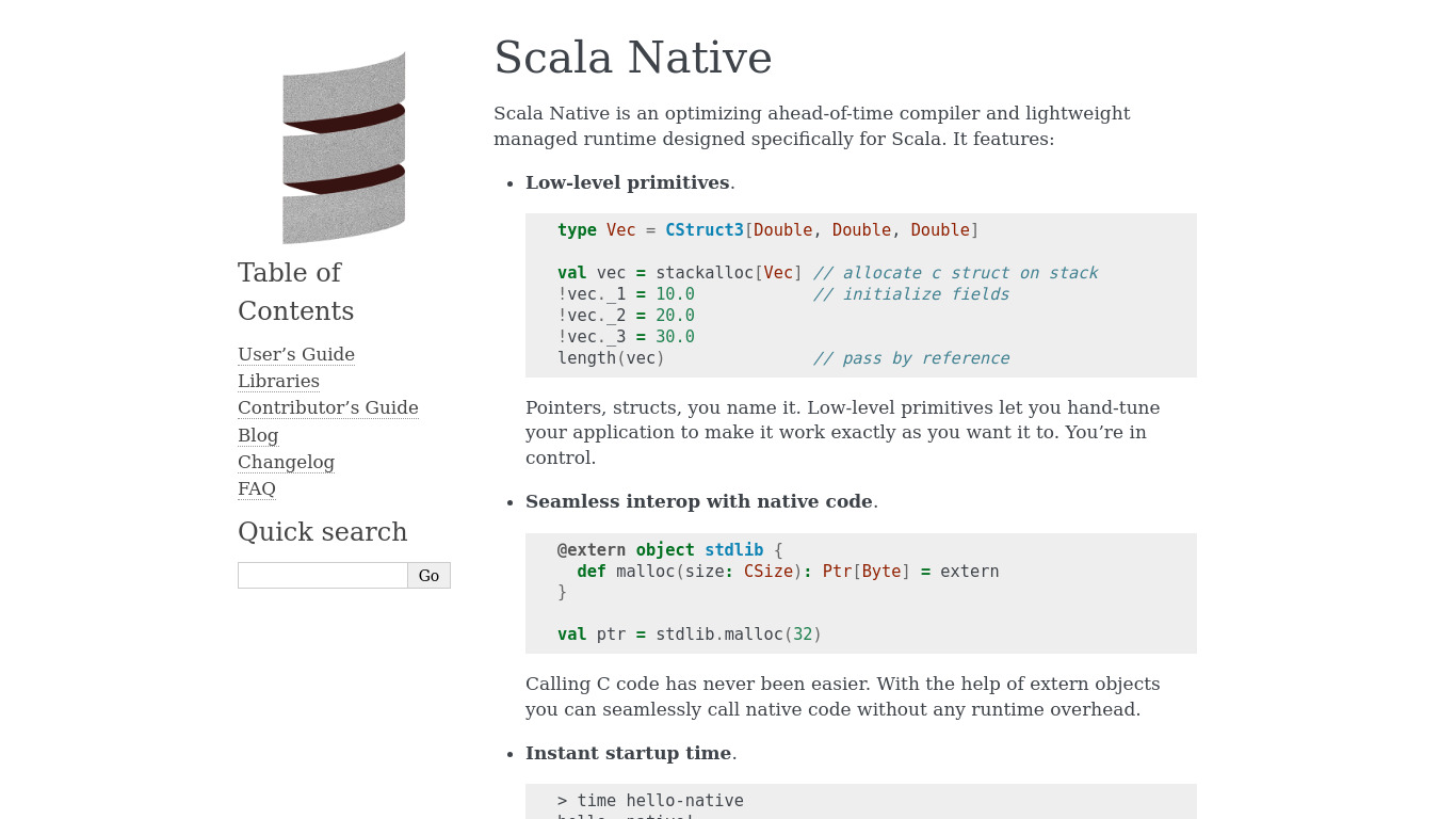Scala Native Landing page