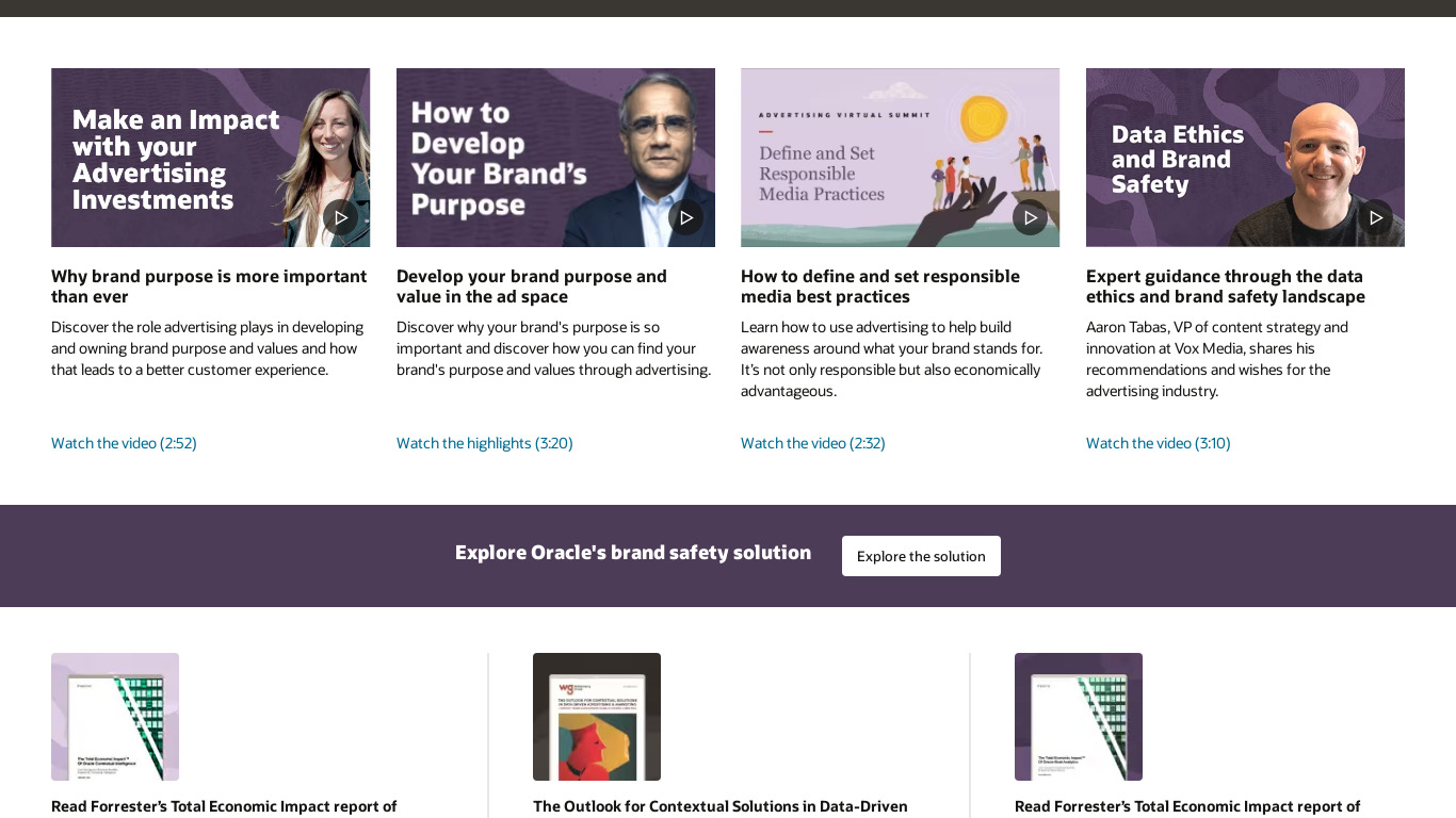 Oracle DaaS Landing page