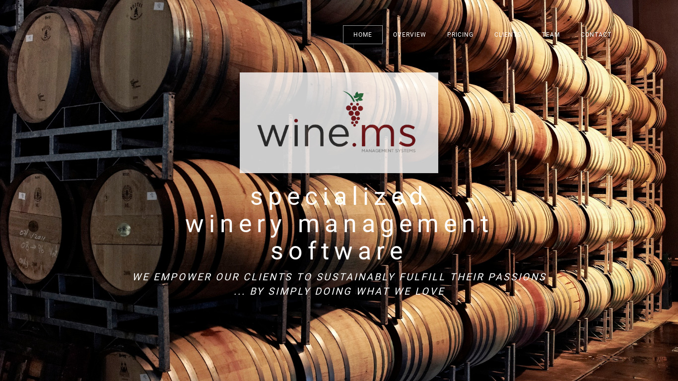 WineMS Landing page