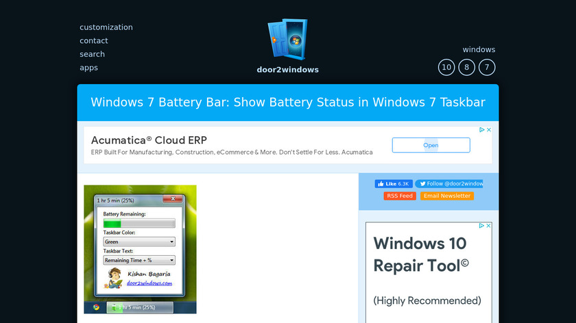 Windows 7 Battery Bar Landing Page