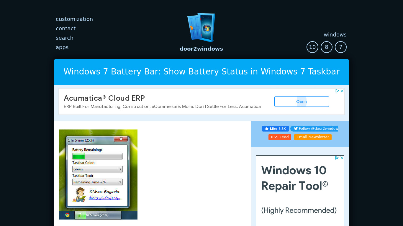 Windows 7 Battery Bar Landing page