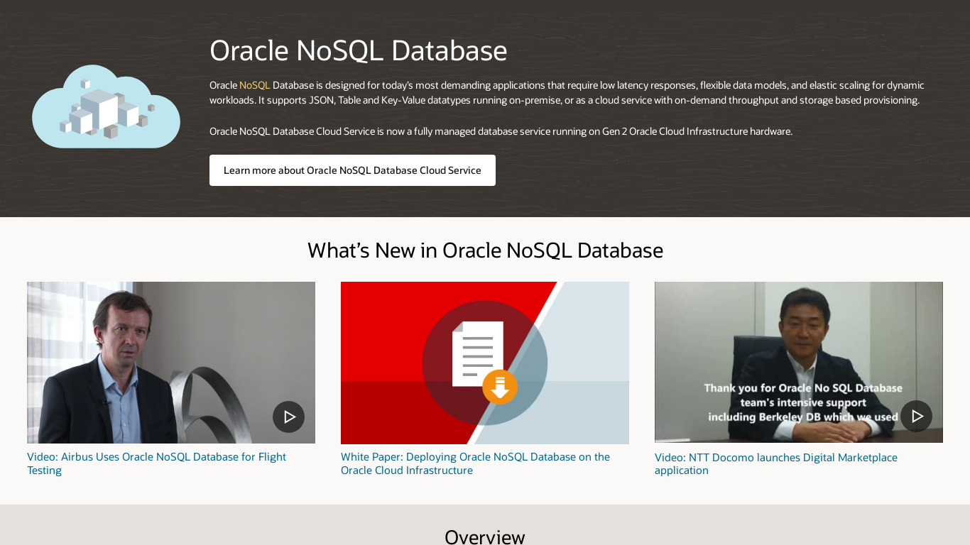Oracle NoSQL Database Landing page