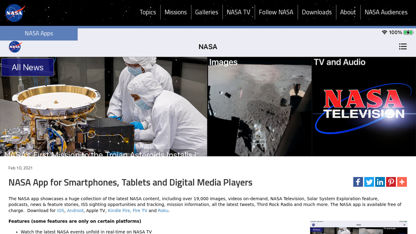 NASA App Landing page