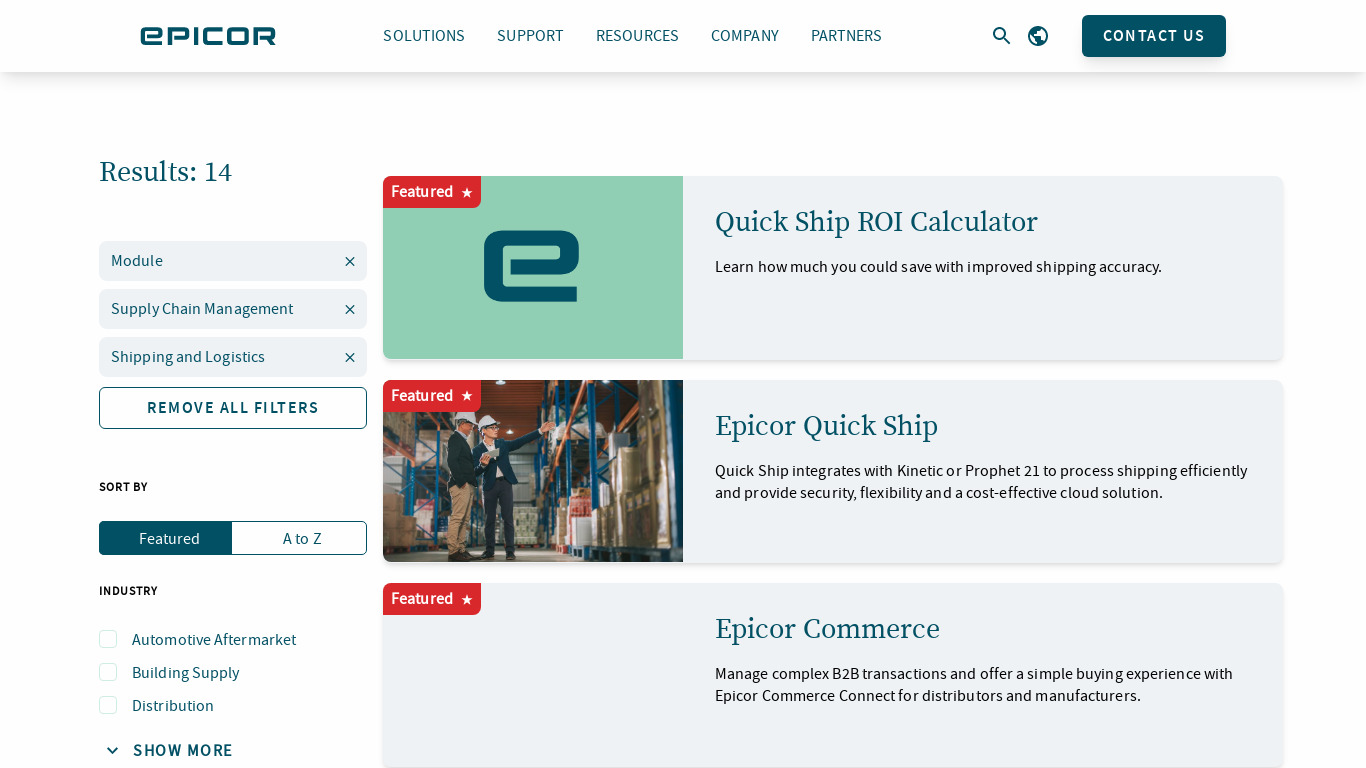 Epicor Supply Chain Management Landing page