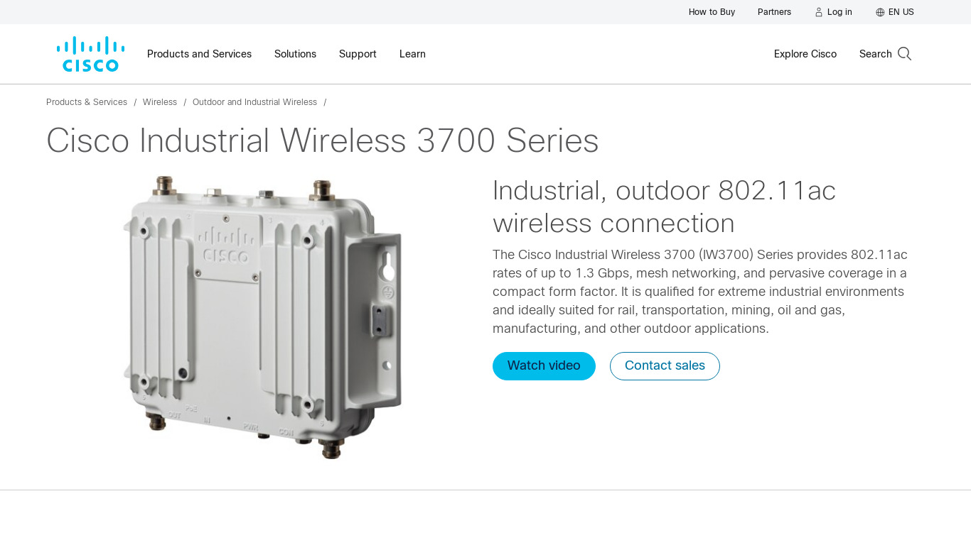 Cisco Aironet Industrial 3700 Landing page