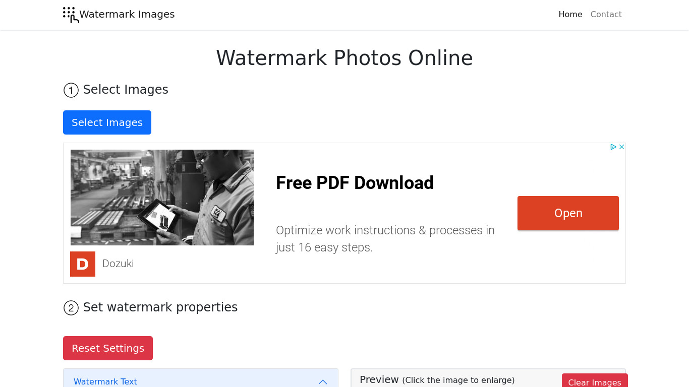 Watermark Images Landing page