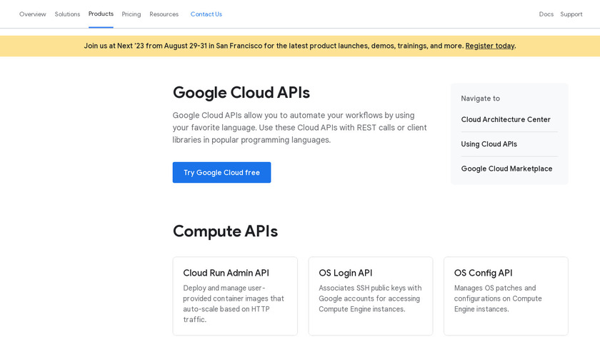 Google Cloud APIs Landing Page