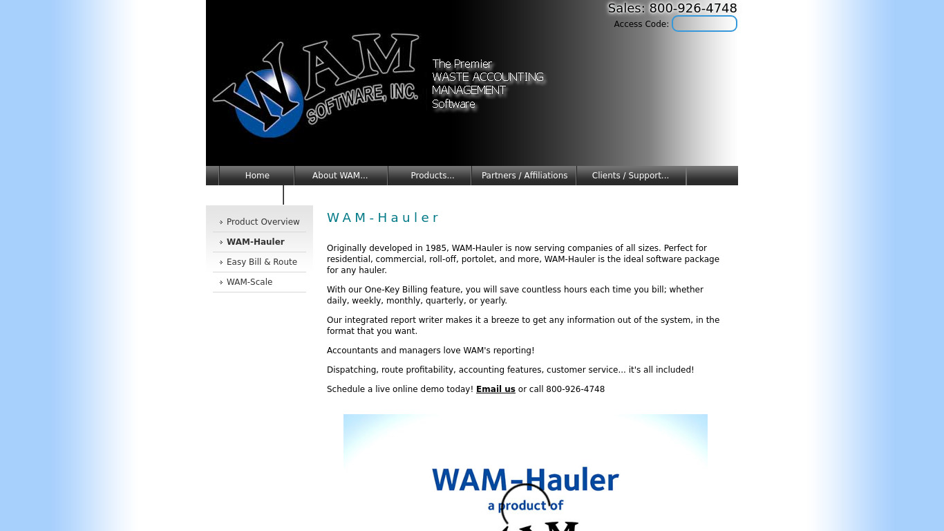 wamsoftware.com WAM-Hauler Landing page