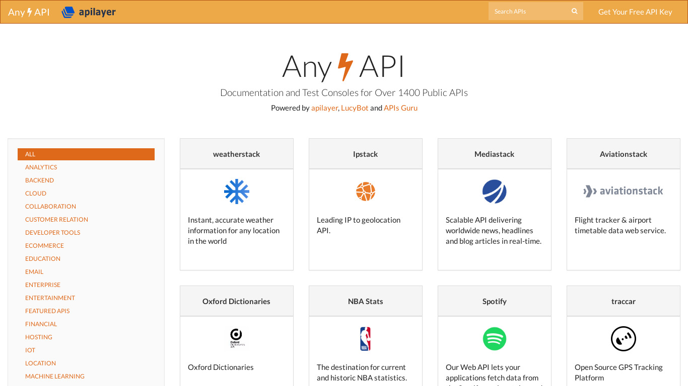 AnyAPI Landing page