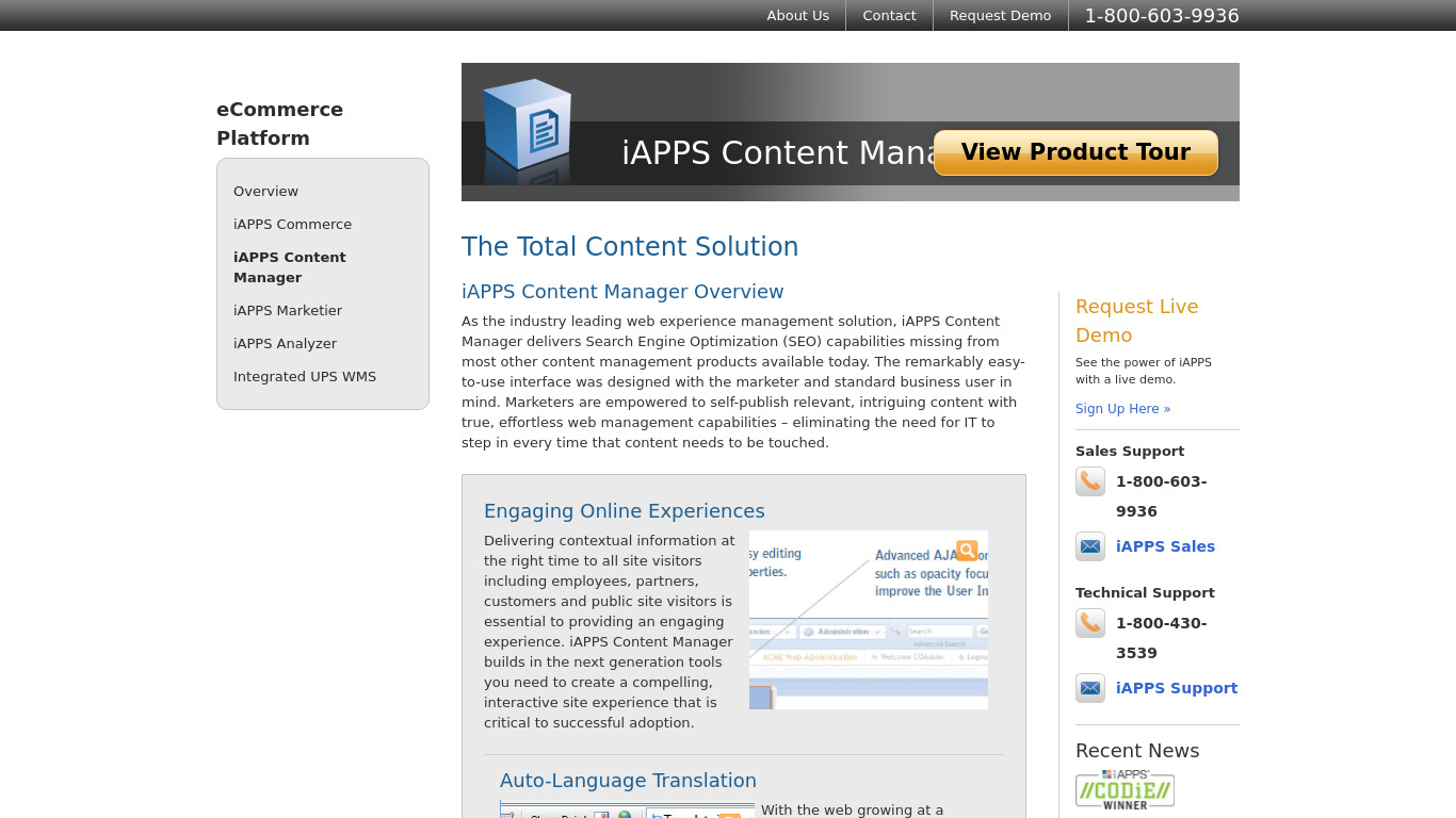 iAPPS Content Manager Landing page