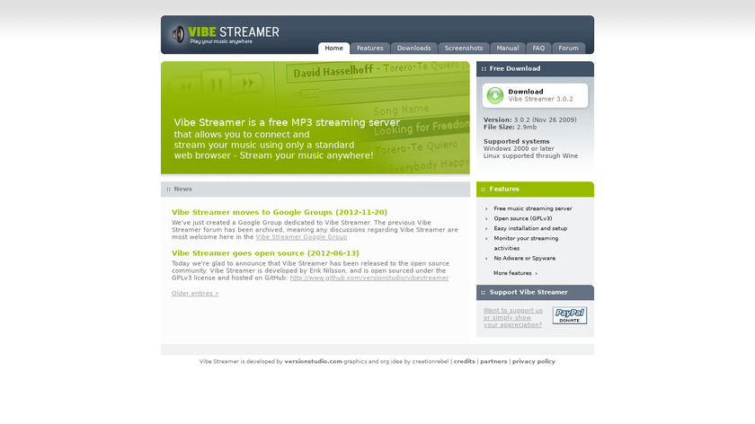 Vibe Streamer Landing Page