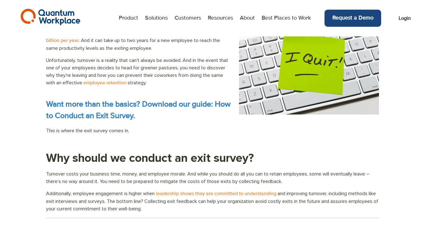 Quantum Workplace Exit Surveys Landing page