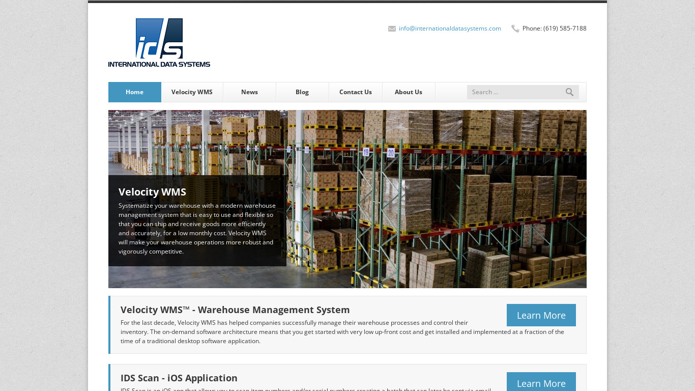 Velocity WMS Landing page