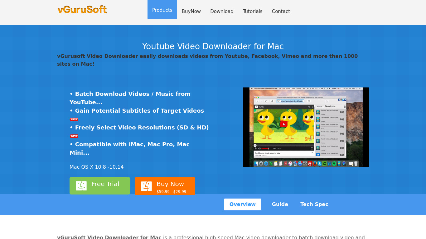 vGuruSoft Video Downloader Mac Landing page
