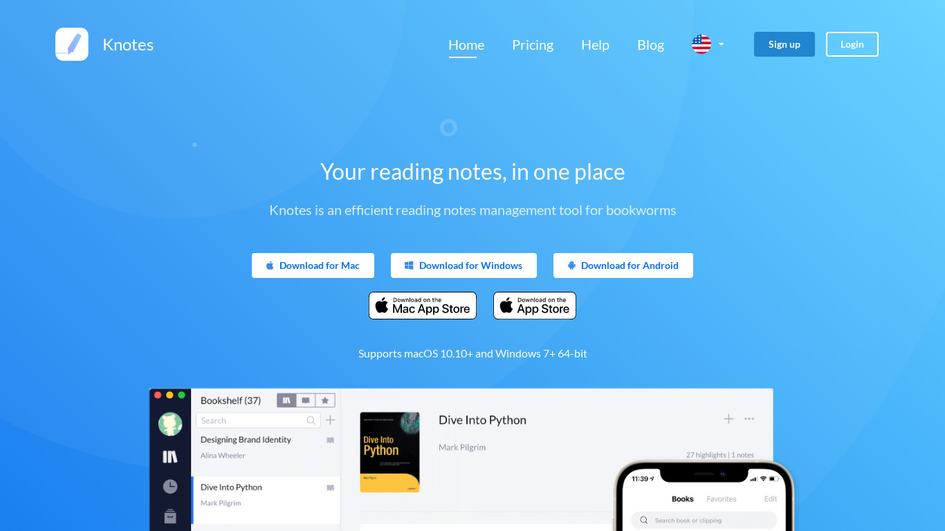 Knotes Landing page