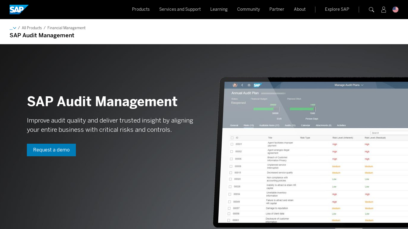 SAP Audit Management Landing page