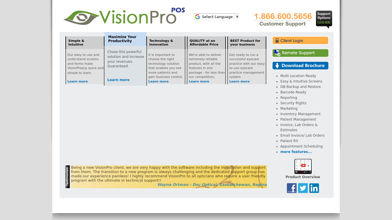 Visionpro POS Landing page