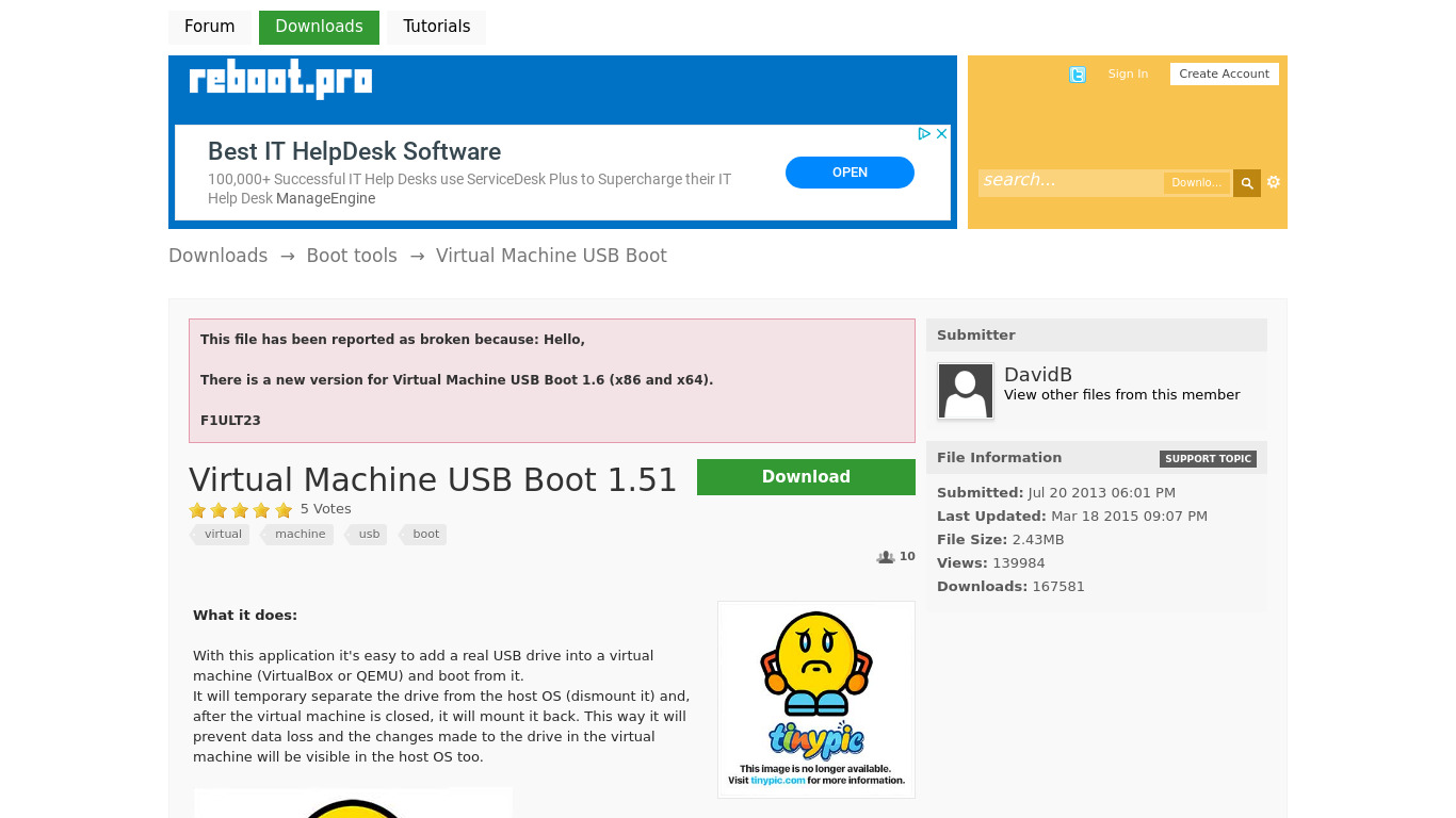 reboot.pro Virtual Machine USB Landing page
