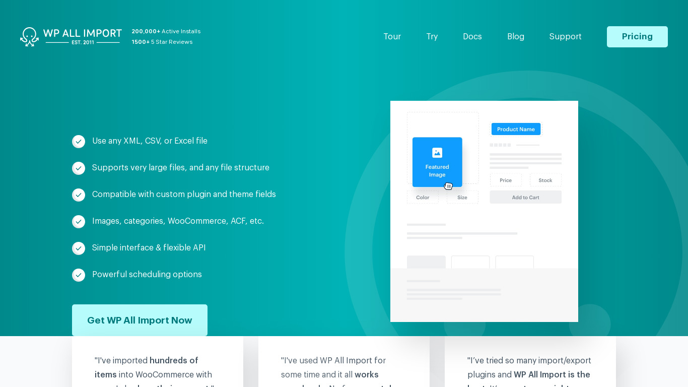 WP All Import Landing page