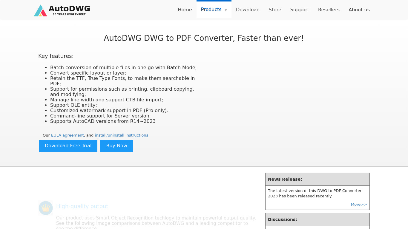 AutoDWG DWG to PDF Converter Landing page