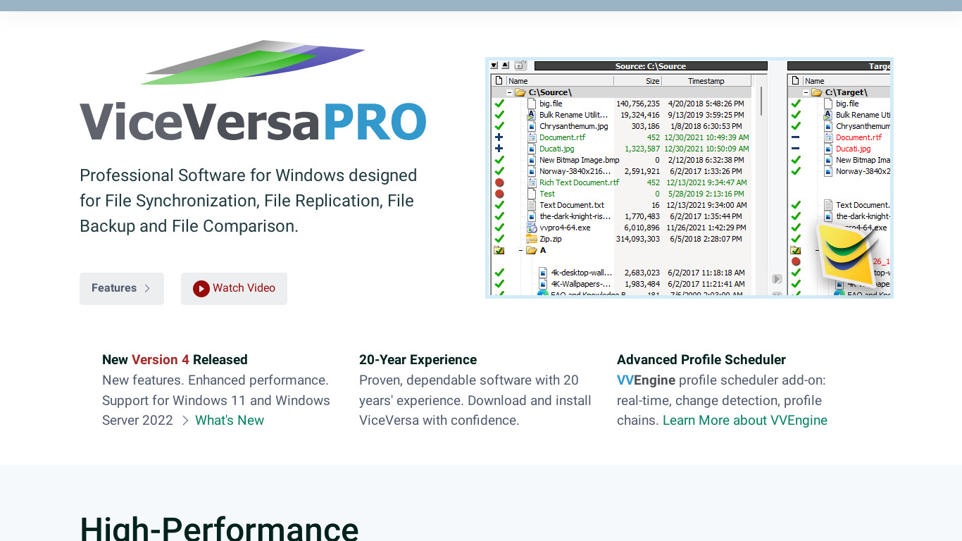 ViceVersa PRO Landing page