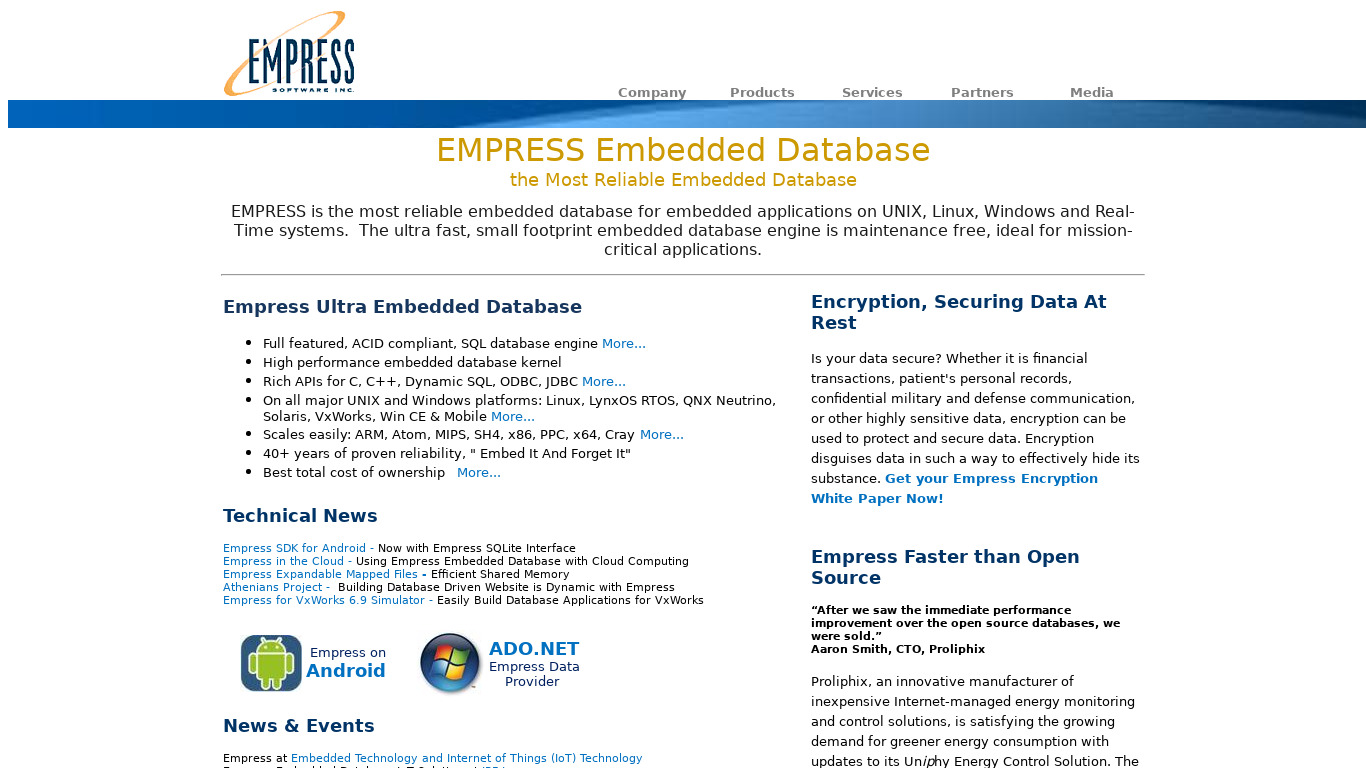 Empress RDBMS Landing page
