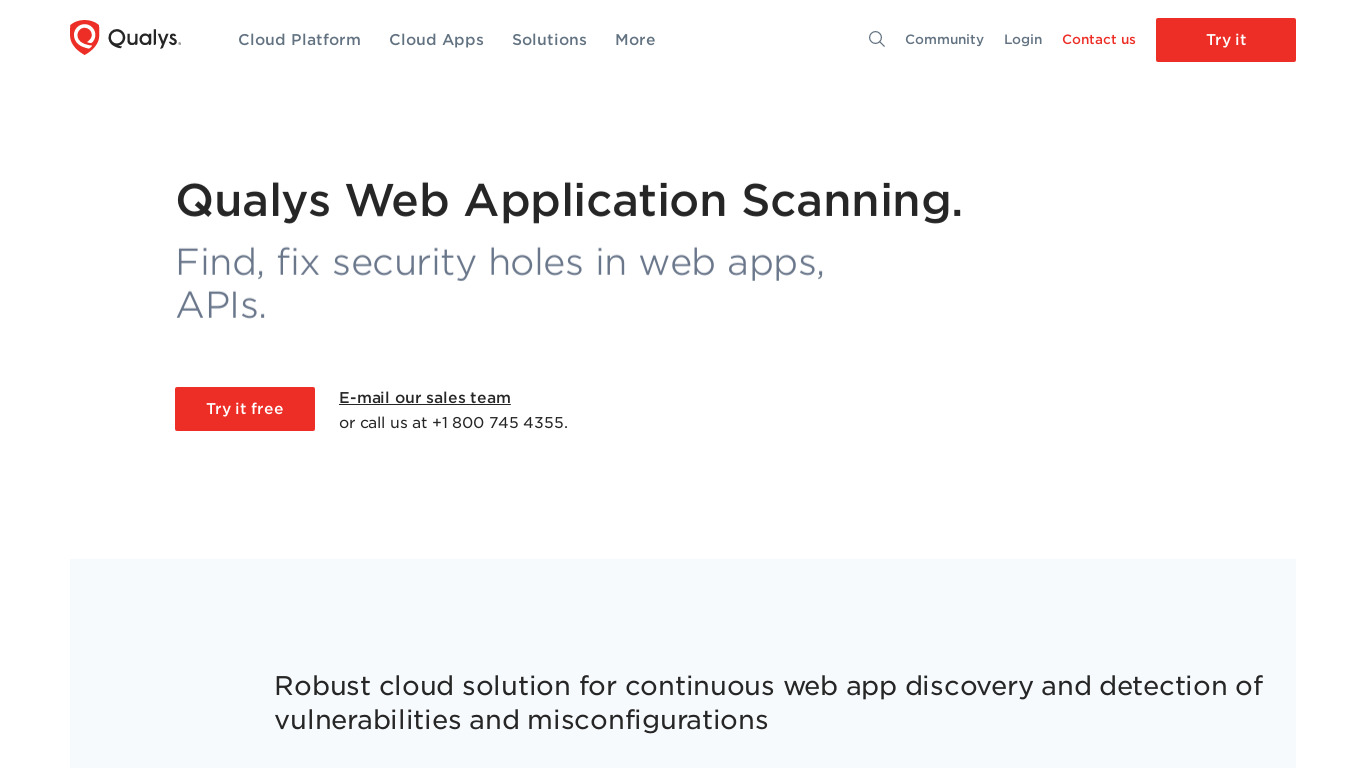 Qualys WAS Landing page