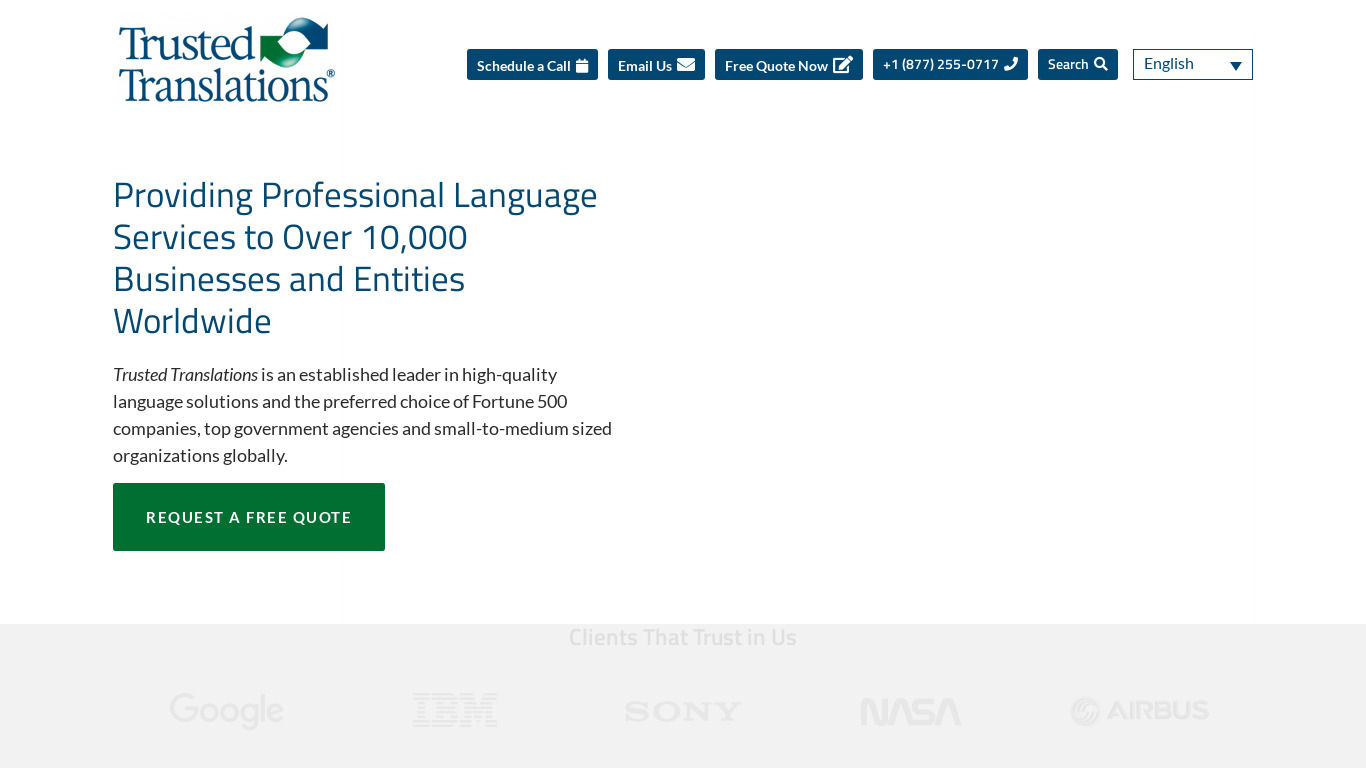 Trusted Translations Landing page