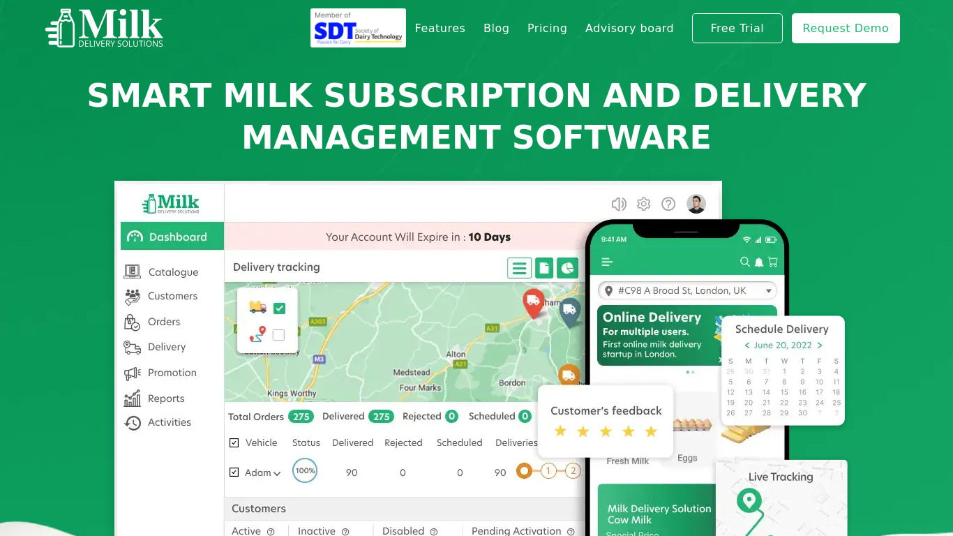 Milk Delivery Solution Landing page