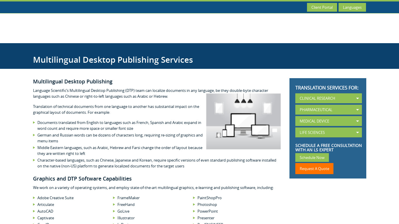 Multilingual Desktop Publishing Landing page
