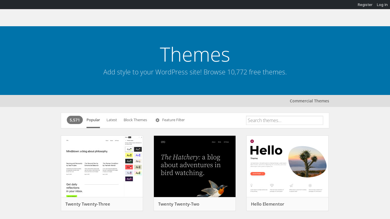 WordPress themes Landing page