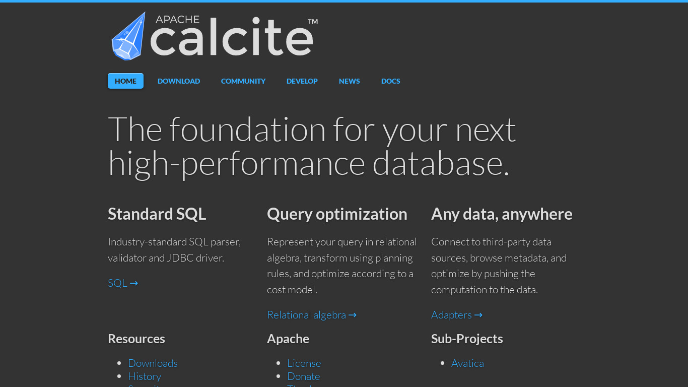 Apache Calcite Landing page